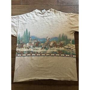 Vtg 91 Habitat Shirt Signal Sports Western Native American Large STAINS 62580